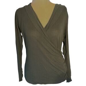 Lilla P Olive Green Long Sleeve V-Neck Faux Wrap Top - XL